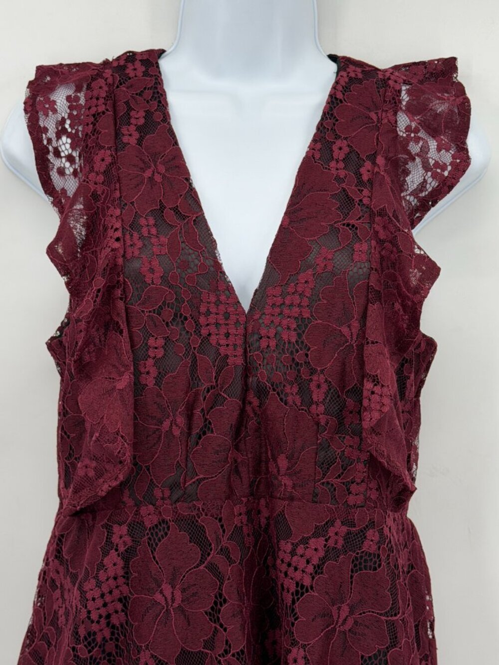 Lulus Burgundy Lace Tiered Midi Maxi Dress Women M Sleeveless Ruffle Elegant - Picture 2 of 11